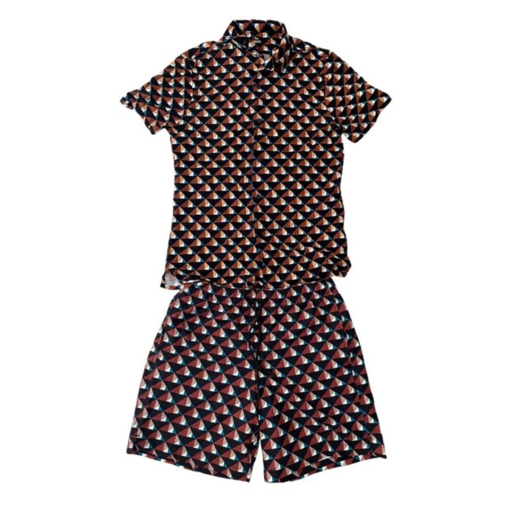 Express 2 Piece Set Geometric Print Button Up XS